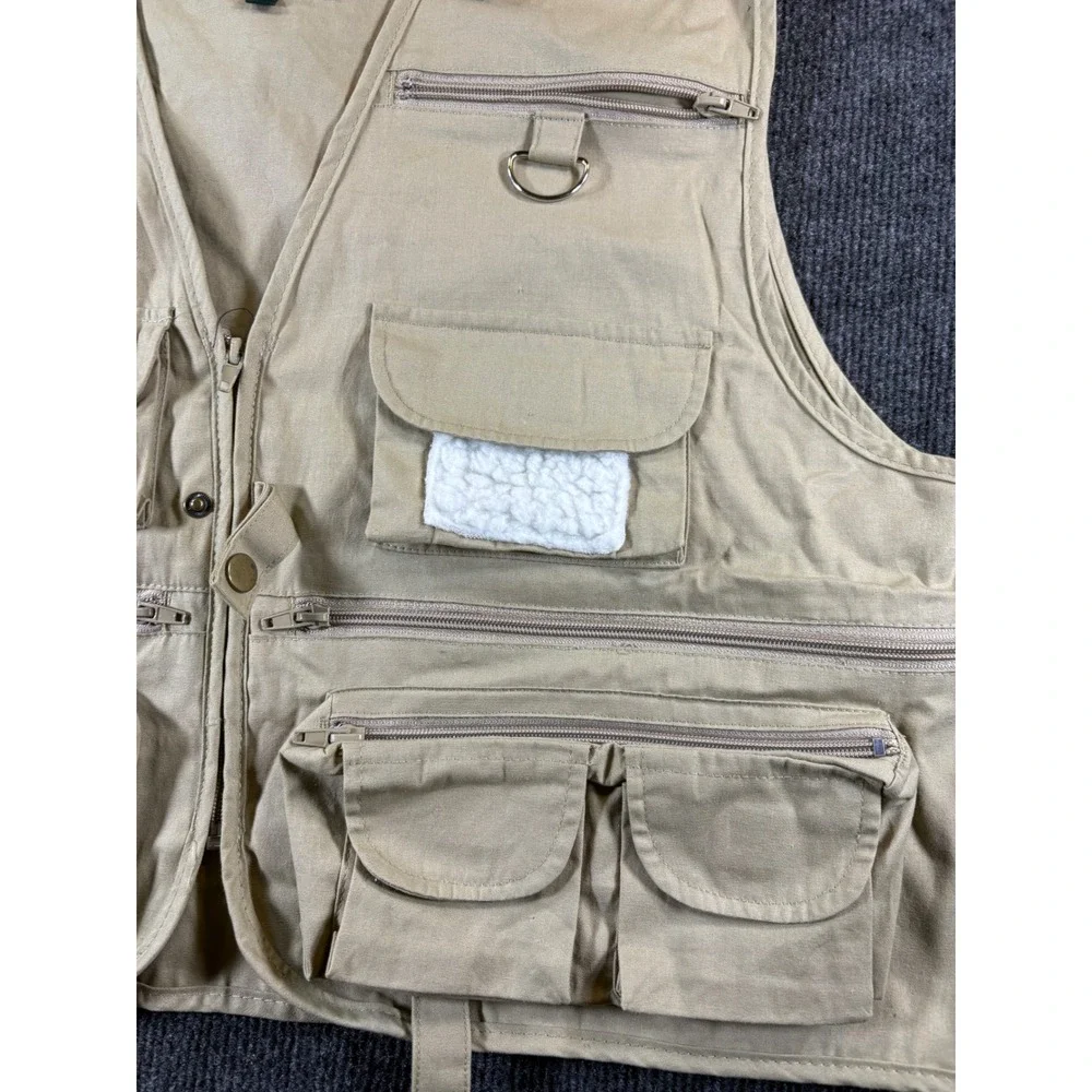 Crystal River Mens‎ Large Tan Khaki Multi Pocket Fishing Utility Vest Fly Patch